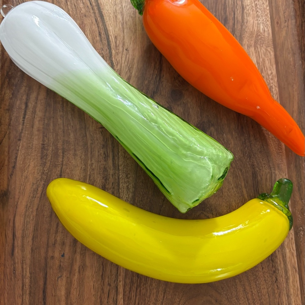 Hand blown glass vegetables Carrot, Bok Choy & Yellow Squash artisan Kitchen